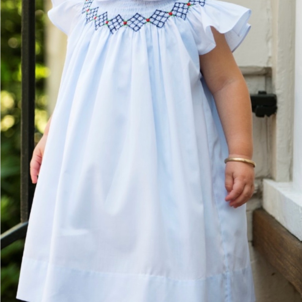 Feltman brothers baby blue Smocked Ruffled Flutter Sleeves and Bib Collar